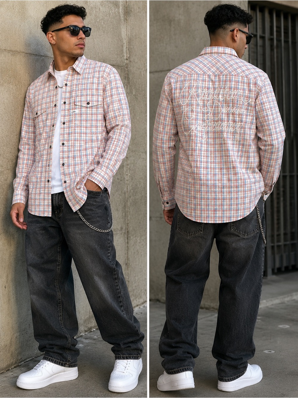 Rocawear Denim Company Plaid Button Front Shirt Mens Large Y2K Streetwear